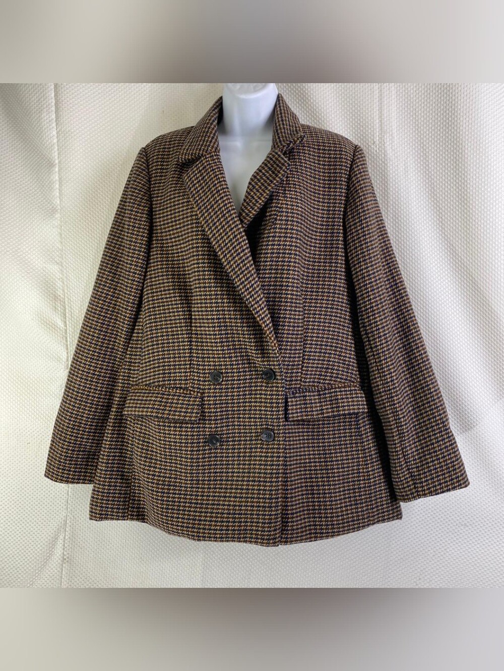 Old Navy Brown Houndstooth Double Breasted Blazer Jacket Size L Academia